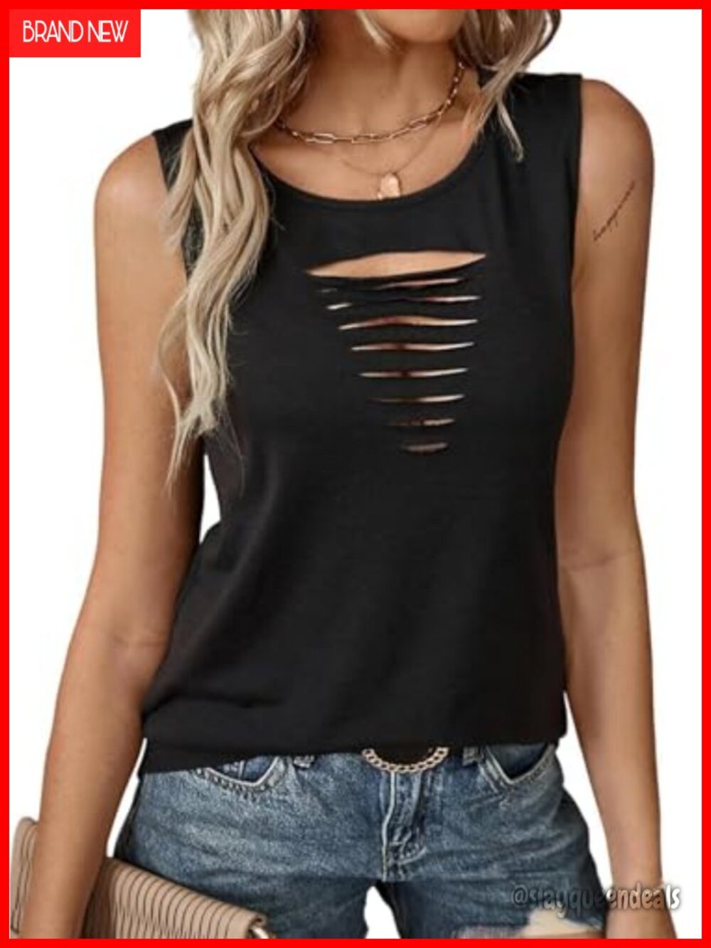 Remidoo Women's Rock Concert Tank Top Ripped Sleeveless Shirt